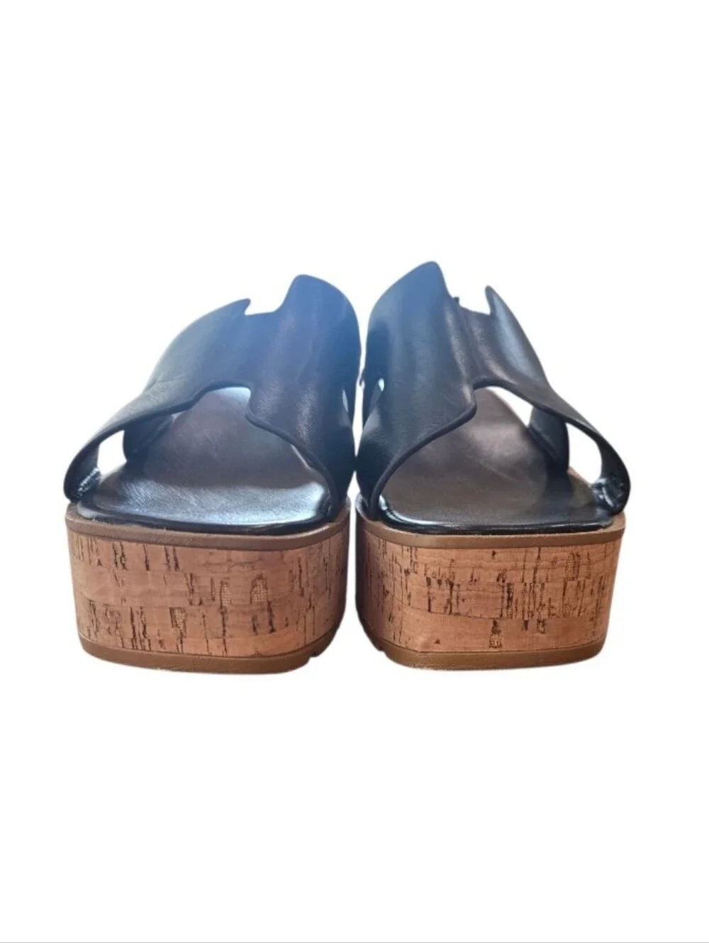 Forever 21 Black Faux Leather Platform Wedge Sandals 7.5